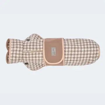 Hundemantel Wolle Softshell Vichy Karo taupe/Glencheck-Braun