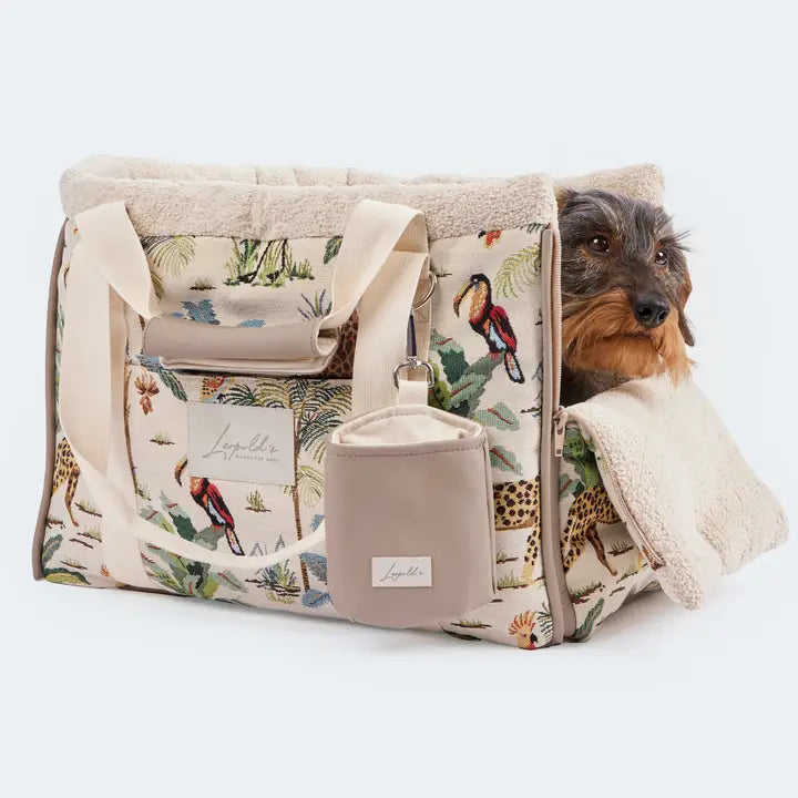 Stilvolle und kuschelige Hundetasche von Leopolds in bunt mit Zootieren