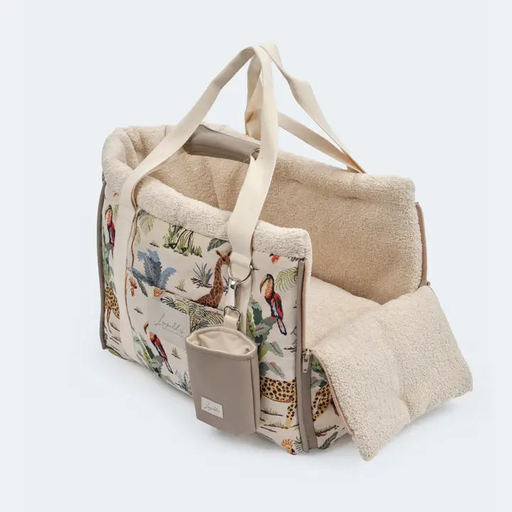 Stilvolle und kuschelige Hundetasche von Leopolds in bunt mit Zootieren