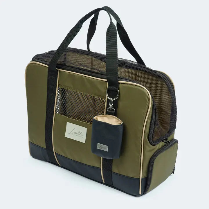 Praktische Flugtasche für Dackel und kleine Hunde in grün
