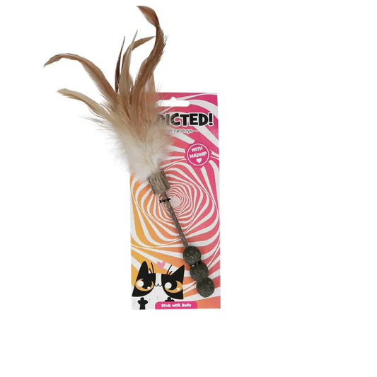 Katzenspielzeug mit Bällen und Federn auch bekannt als süchtig Stick