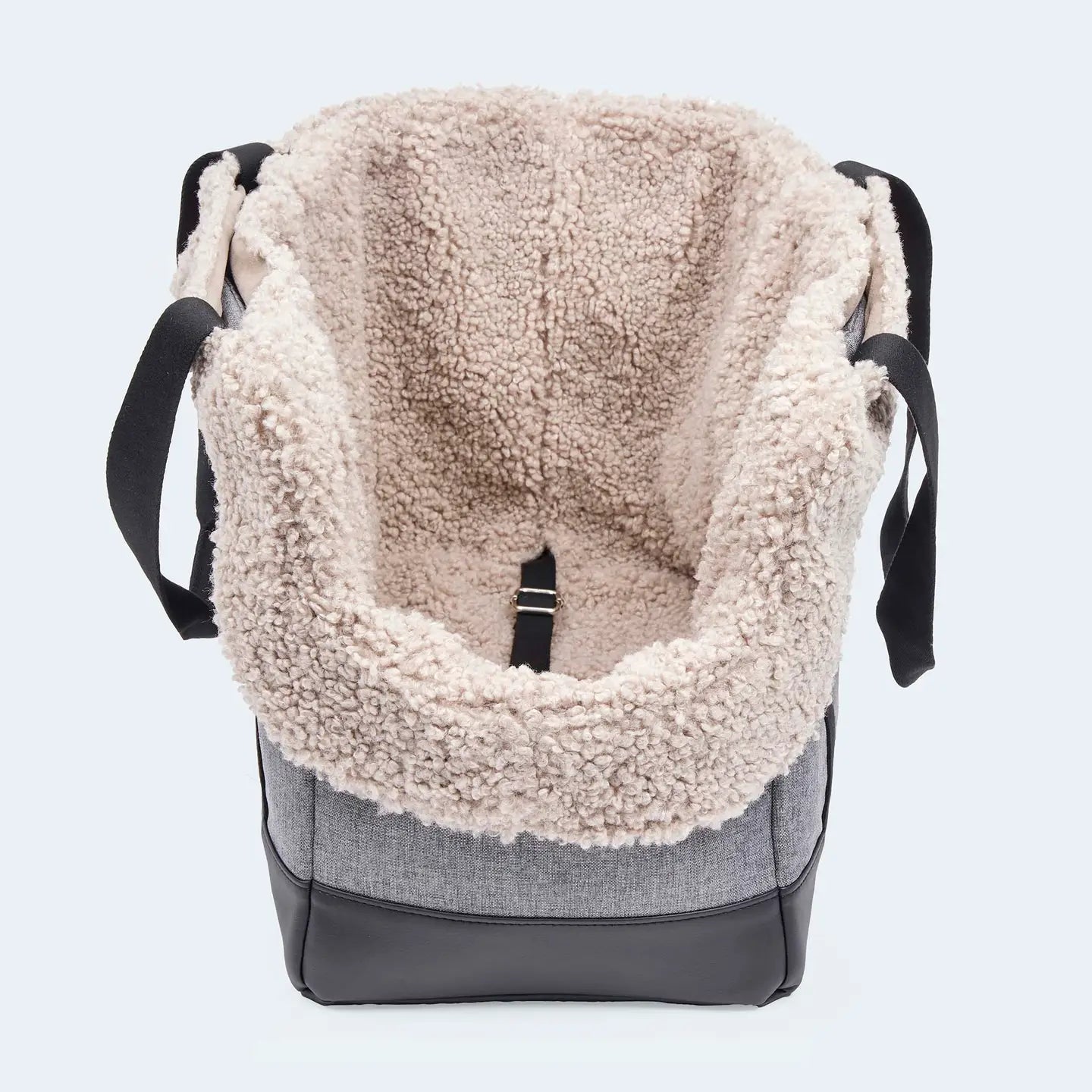 Hundetasche EasyLuxe Curly von Leopold's Finest in grau mit beige curly Fell. Vorderansicht