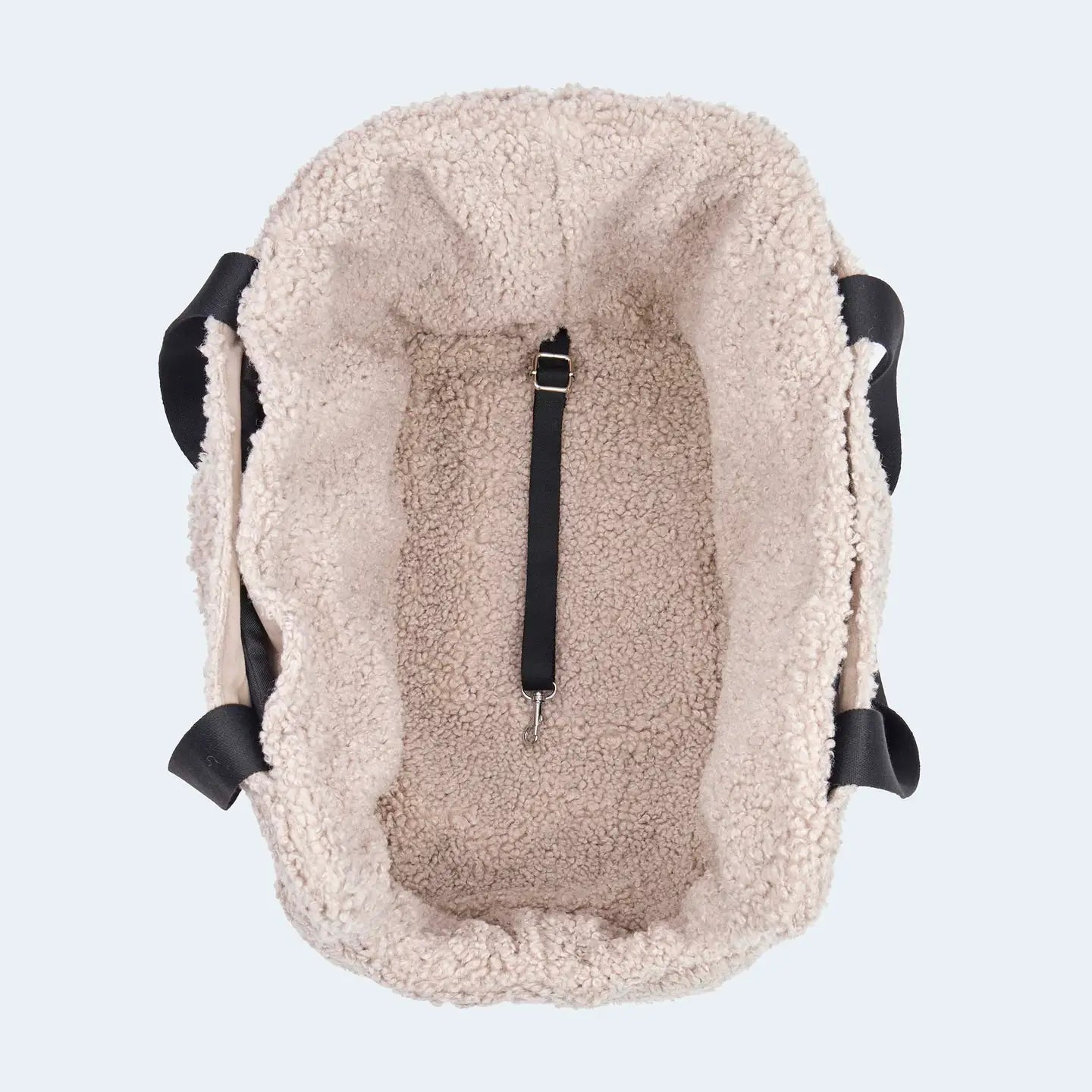 Hundetasche EasyLuxe Curly von Leopold's Finest in grau mit beige curly Fell. Top Down Ansicht.