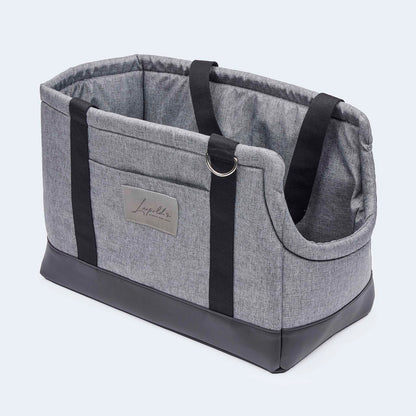 Hundetasche EasyLuxe Curly von Leopold's Finest in grau. Seitenansicht waschbares Fell, herausnehmbar.