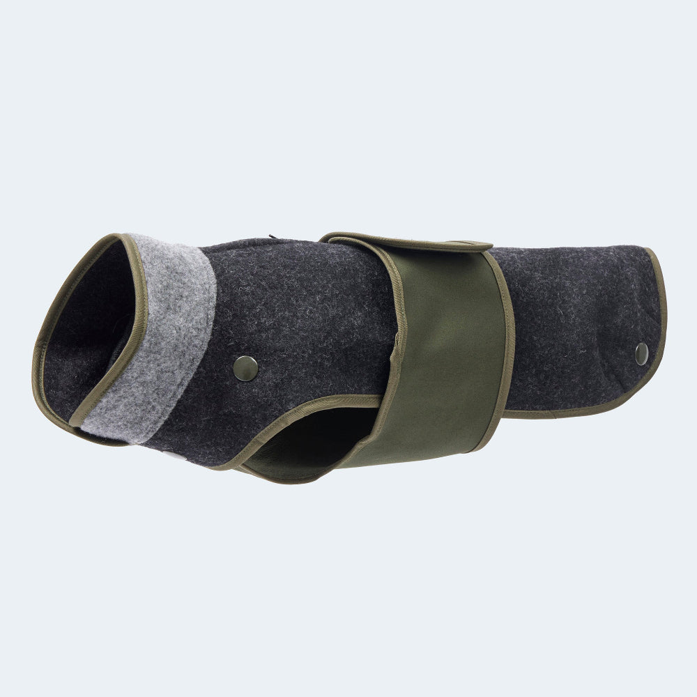 grün, blau und grauer Lodenmantel für kleine Hunde aus Fleece