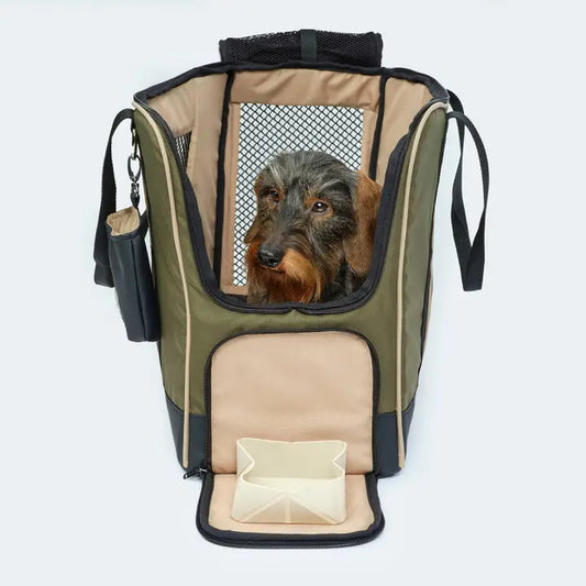 Praktische Flugtasche für Dackel und kleine Hunde in grün 