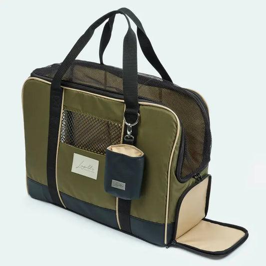 Praktische Flugtasche für Dackel und kleine Hunde in grün