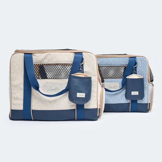 Sommerliche Flugtasche von Leopold's Finest in den Farben Beige und Blau