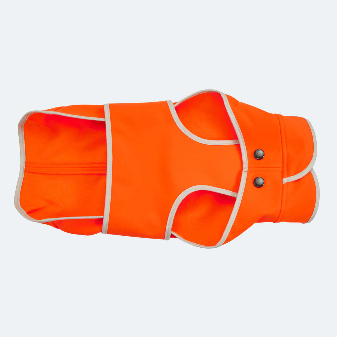 Handgefertigter Softshell Hundemantel in orange. Sorgt für Sicherheit an dunklen Wintertagen