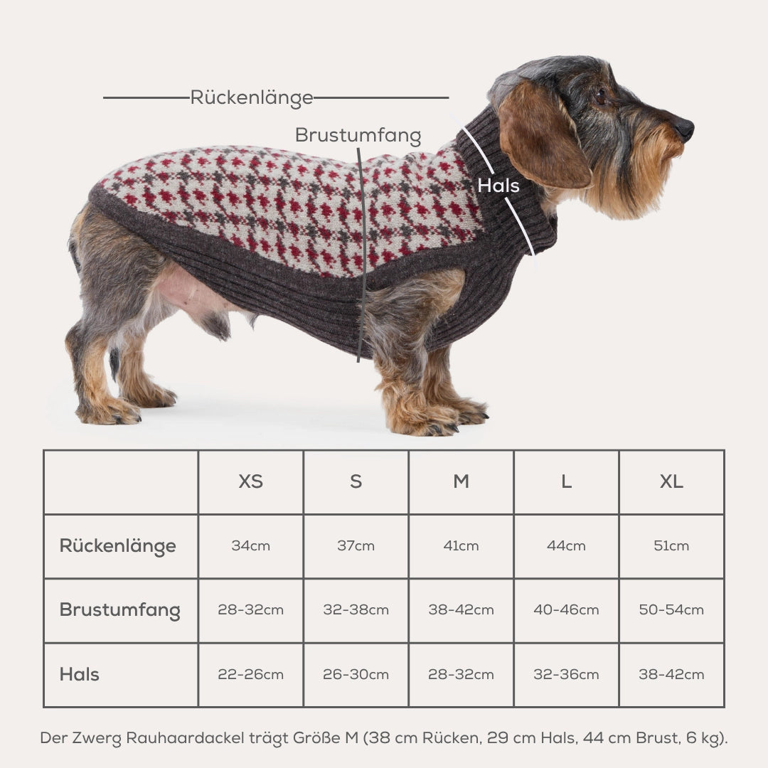 Strickpullover Karo, Winter- und Weihnachtspullover für Dackel & kleine Hunde