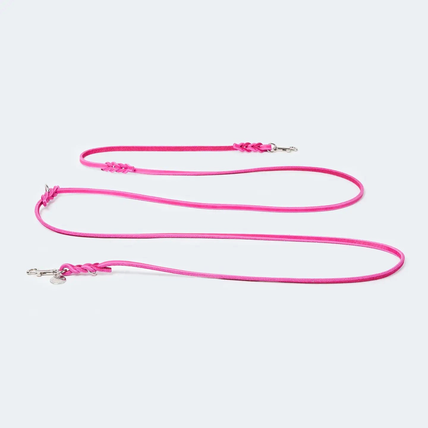 Handgefertigte pinke Führleine aus hochwertigem Fettleder für Hunde. Verstellbar zwischen 1-2 Meter.