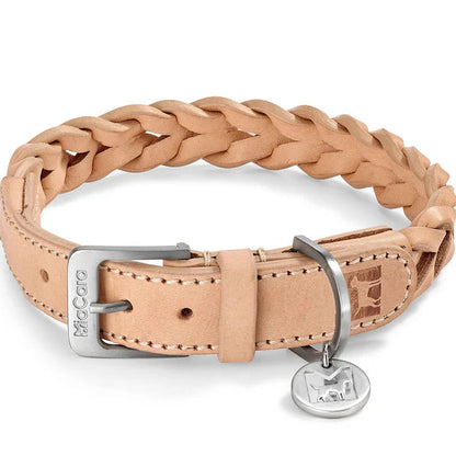 Hochwertiges Hundehalsband aus natürlichem Flechtleder. Beschlag aus Edelstahl.