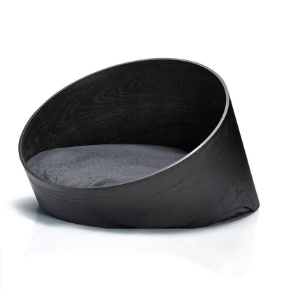 Rundes Katzenbett von MiaCara mit Holz in der Farbe Esche/Anthrazit