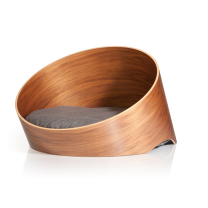 Rundes Katzenbett von MiaCara mit Holz in der Farbe Nussbaum/Mokka