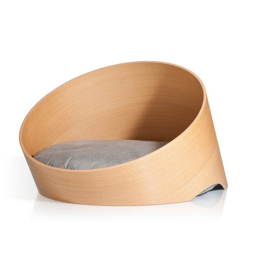 Rundes Katzenbett von Miacara mit Holz in der Farbe Sand/Natur