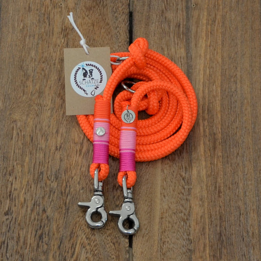 Handgemachte Premium Hundeleine von Schätzeleinen. Farbe orange.