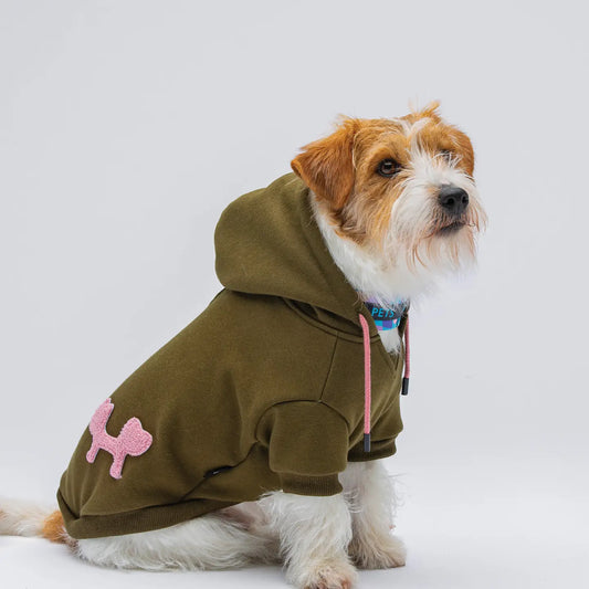 Hund mit Sweatpullover namens Bull vom Hersteller United Pets. Farbe: Oliv-Rosa. 